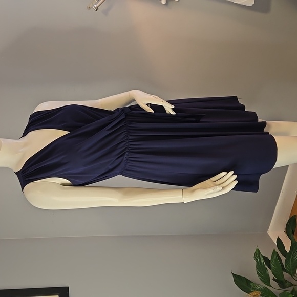 Nik and Nash Navy Blue V-Neck Mock Wrap Sleeveless Summer Dress - Size S - Picture 2 of 11